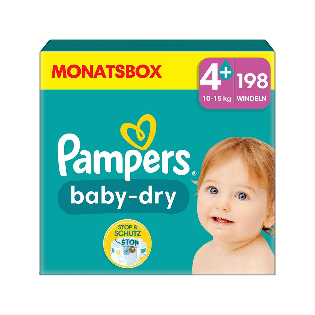 Pampers Baby Dry couches jetables taille 4+ (10-15 kg), 198 pièces